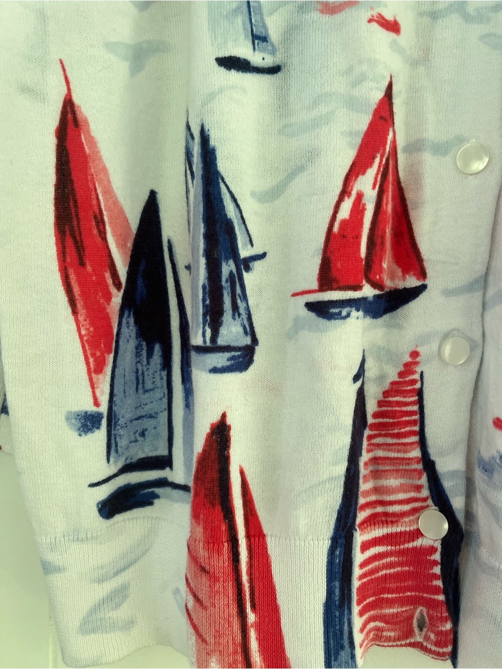 TALBOTS Sailboat Regatta Cotton Cardigan Size Large  Nautical - Picture 7 of 13